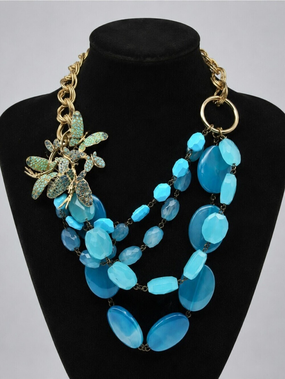 Vintage Lee Angel Turquoise Butterfly Gemstone Necklace